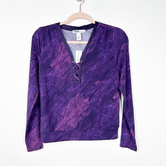 NWT White House Black Market Long Sleeve Lace up Top Abstract Amethyst M #WHBM17 - Picture 2 of 8